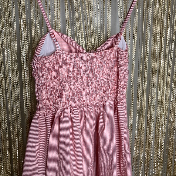 NWOT Red and white pinstripe preppy tie front spaghetti strap sundress - Picture 4 of 6